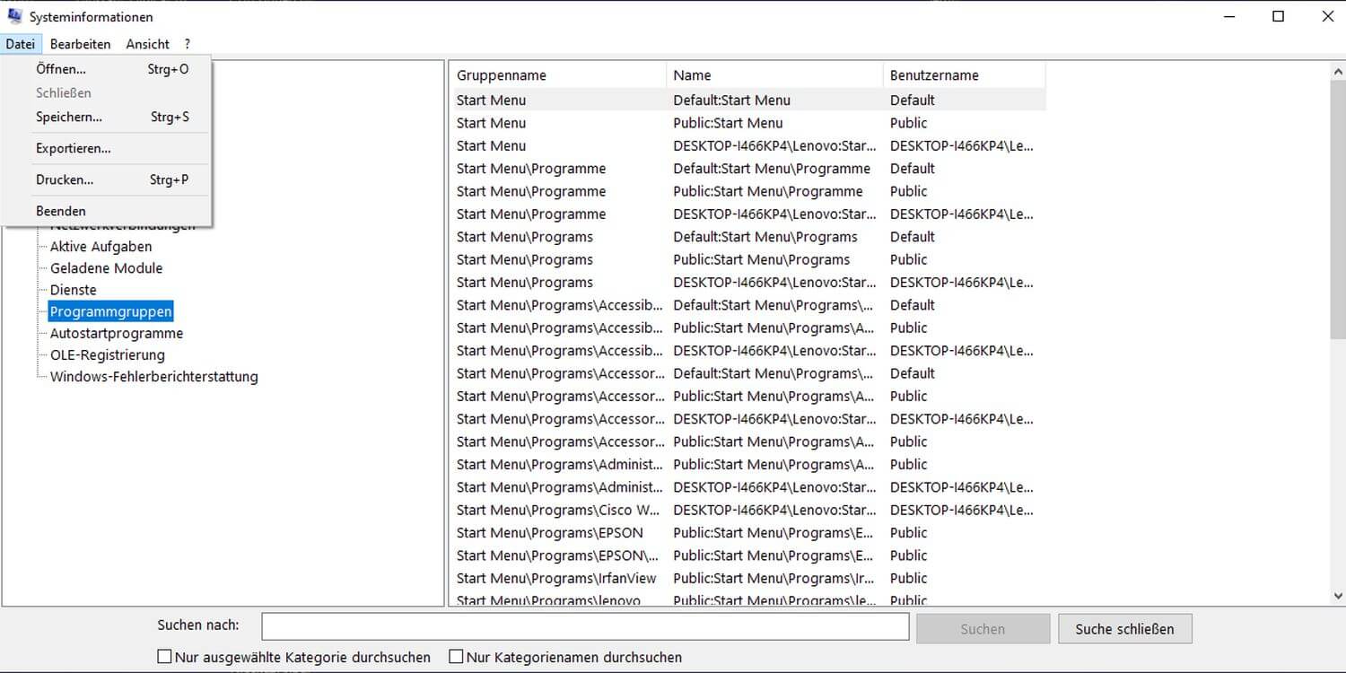 Liste aller unter Windows installierten Programme erstellen