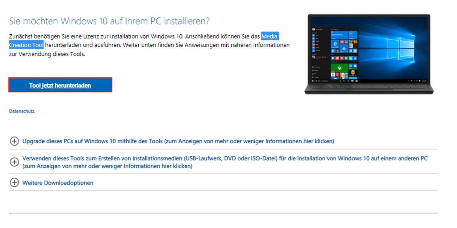 Mit dem Media Creation Tool von Microsoft erstellen Sie kostenlos einen bootfähigen USB-Stick für Windows 10 oder eine ISO-Datei.