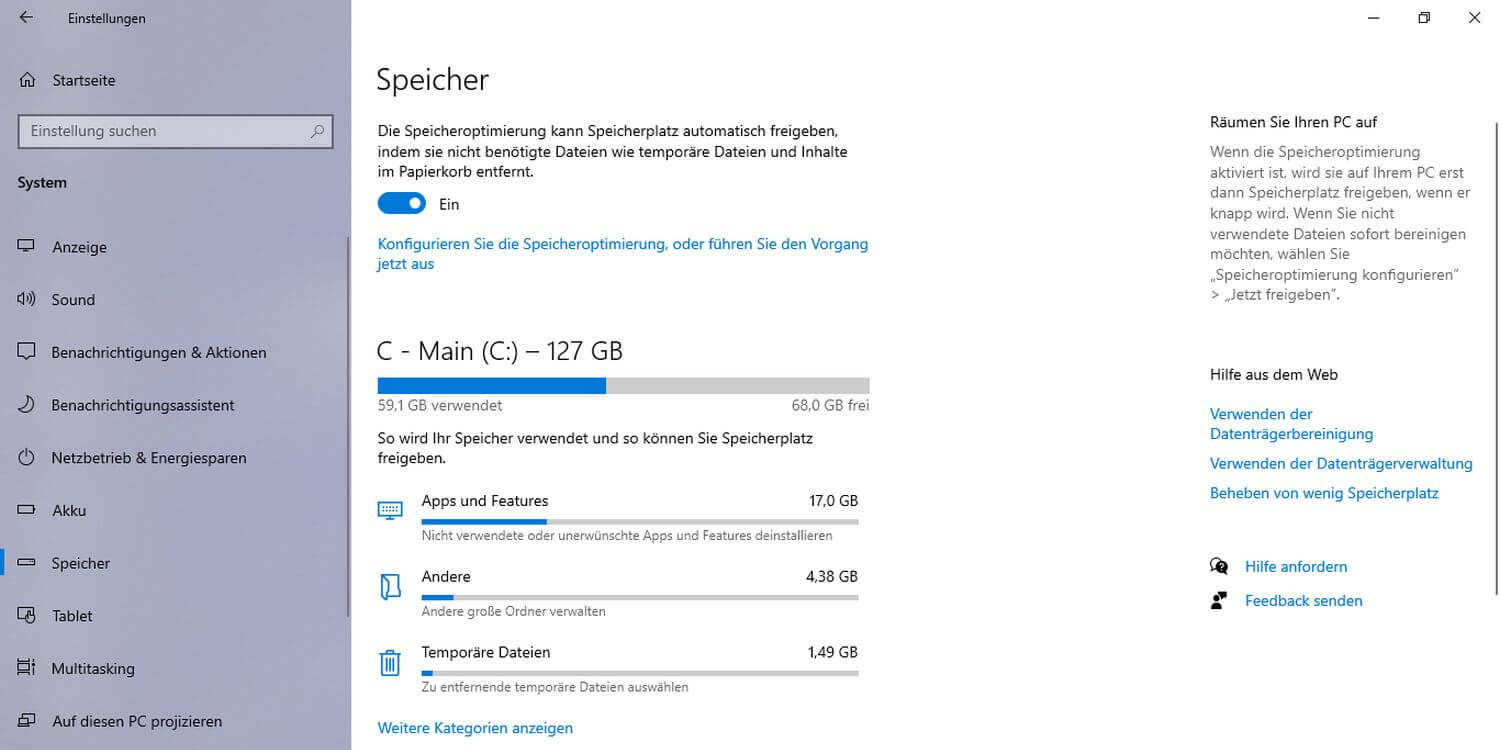 Gewinnen Sie wertvollen Speicherplatz für Ihr Windows 10 zurück, durch das Entfernen temporärer Dateien
